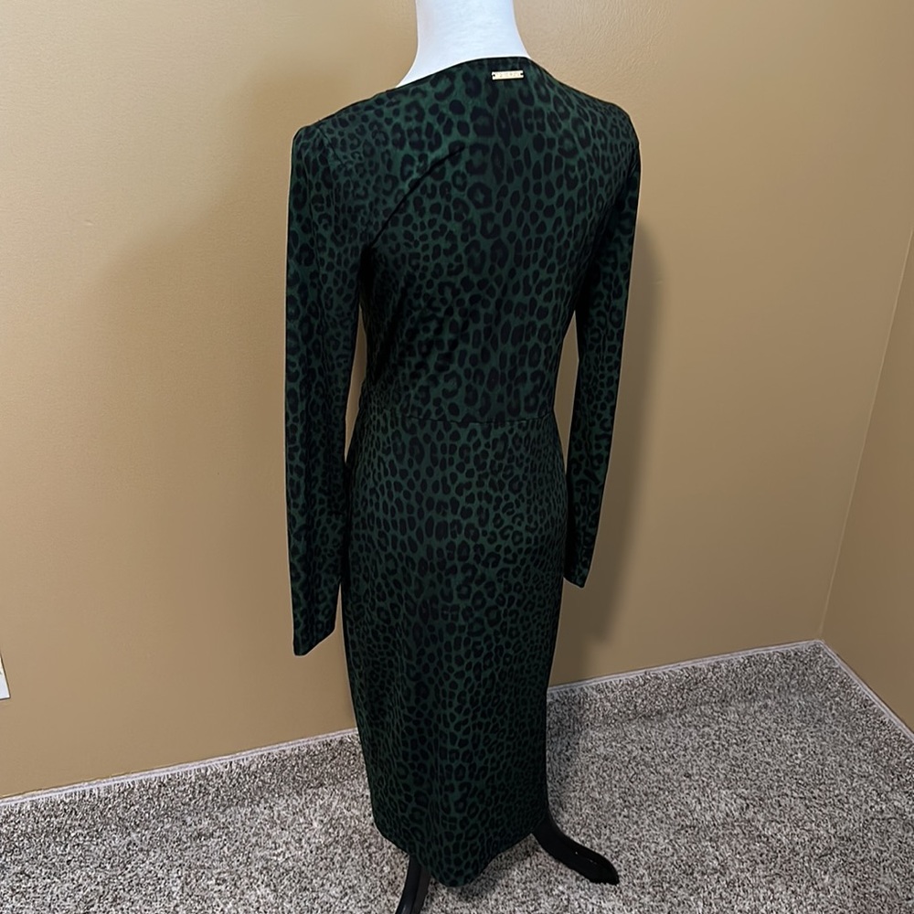 MICHAEL Kors Dark Green Leopard Print Midi Dress - Picture 3 of 5